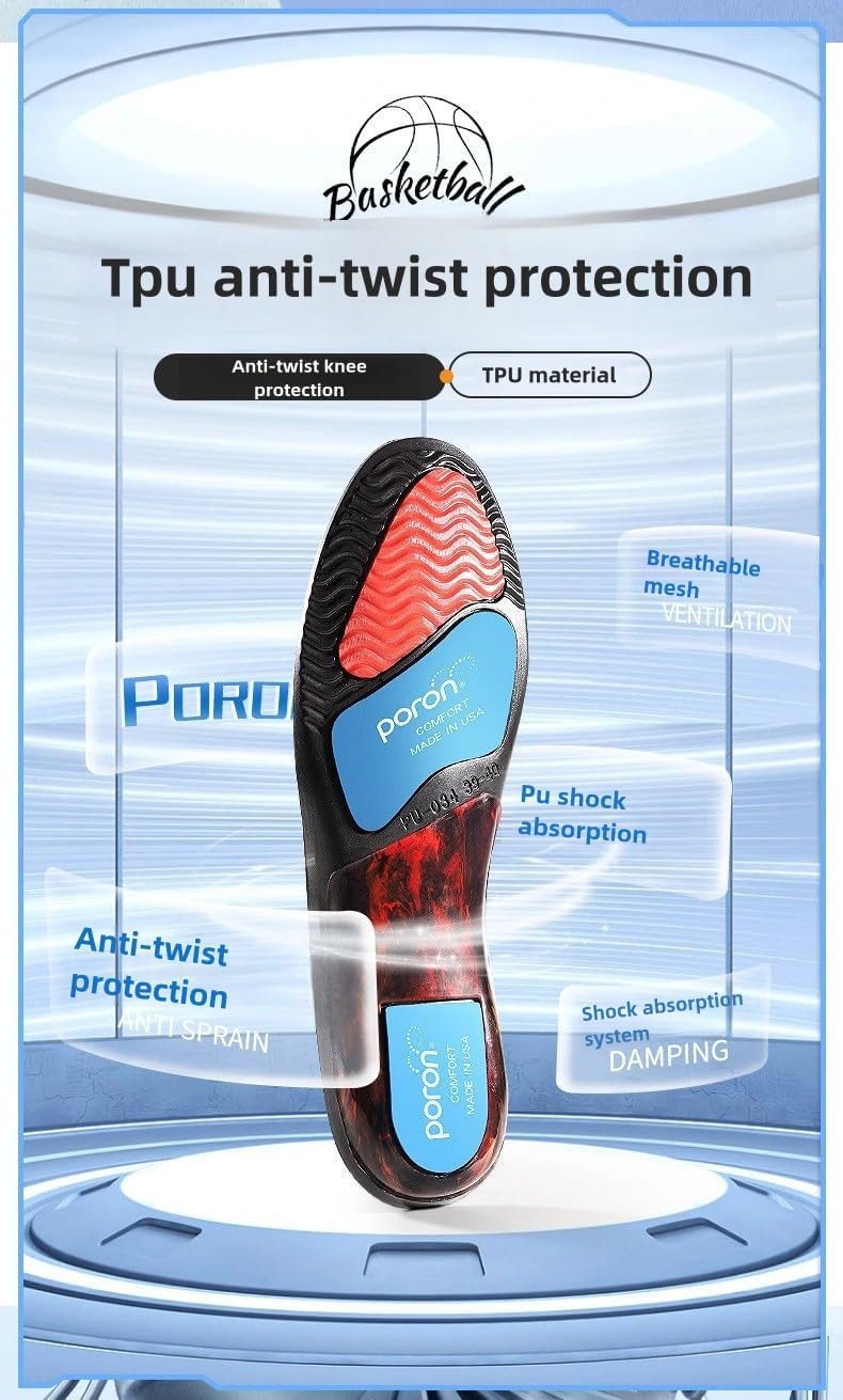 Anti-Torsion Shock-Absorbing Insoles with Arch Support – Ideal for Basketball and Football Players