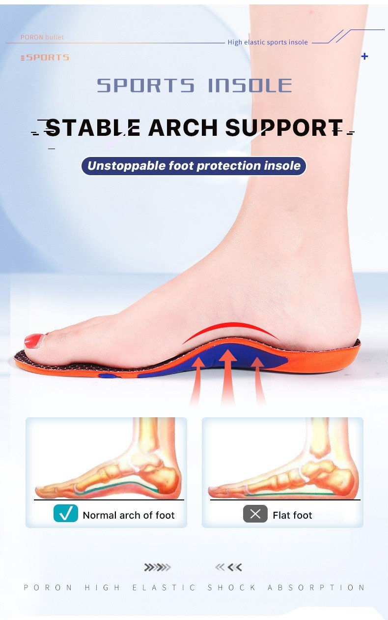 Shock-Absorbing Running Insoles with Arch Support - Perfect for Basketball and Football